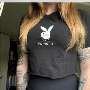 PLAYBOY Black Graphic Crop Top